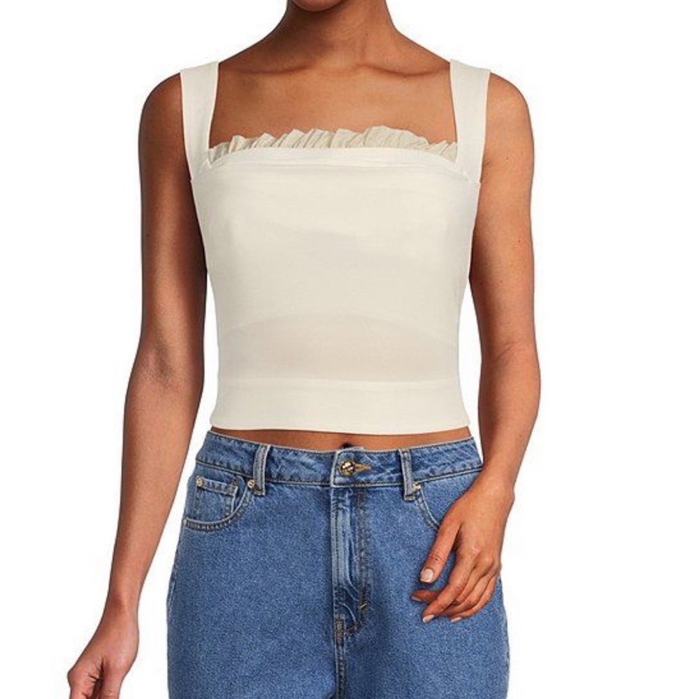 ANTONIO MELANI x Courtney Grow Anais Sleeveless Ruffle Trim Crop Top size 8
